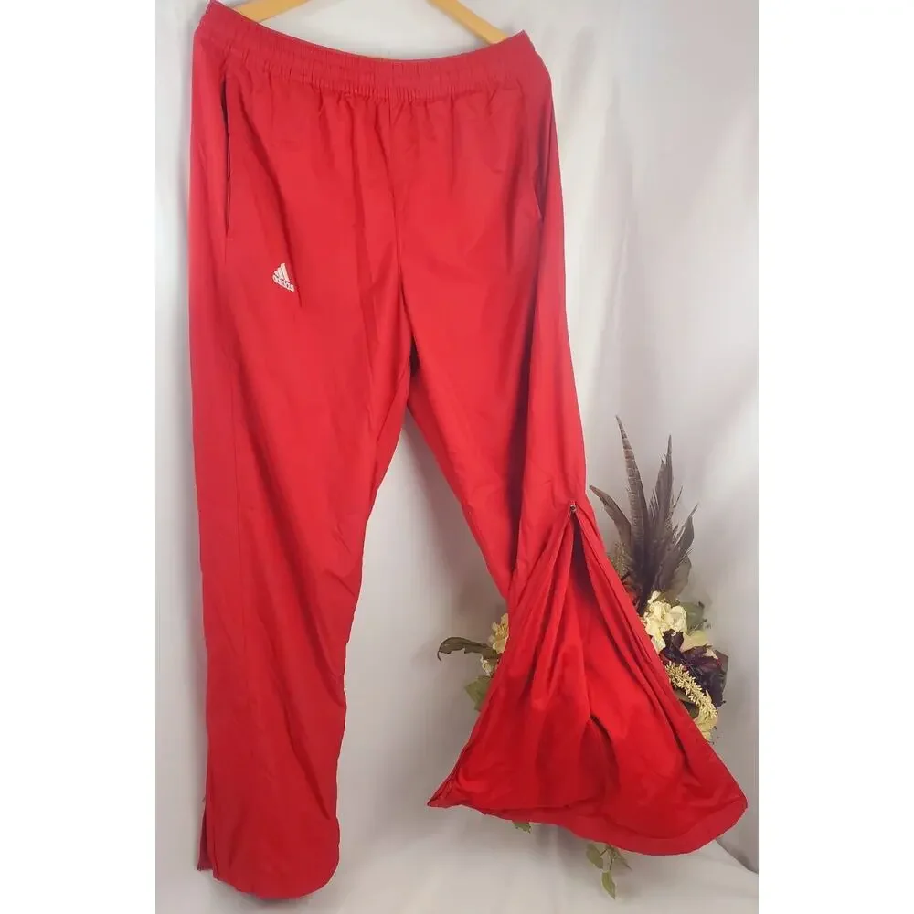 Adidas Pants Size L Vintage Y2K Mens Red Windbreaker Track Zip Leg Ruched 2006